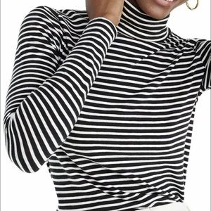 J. Crew Black and White Striped Tissue Turtleneck Size Medium